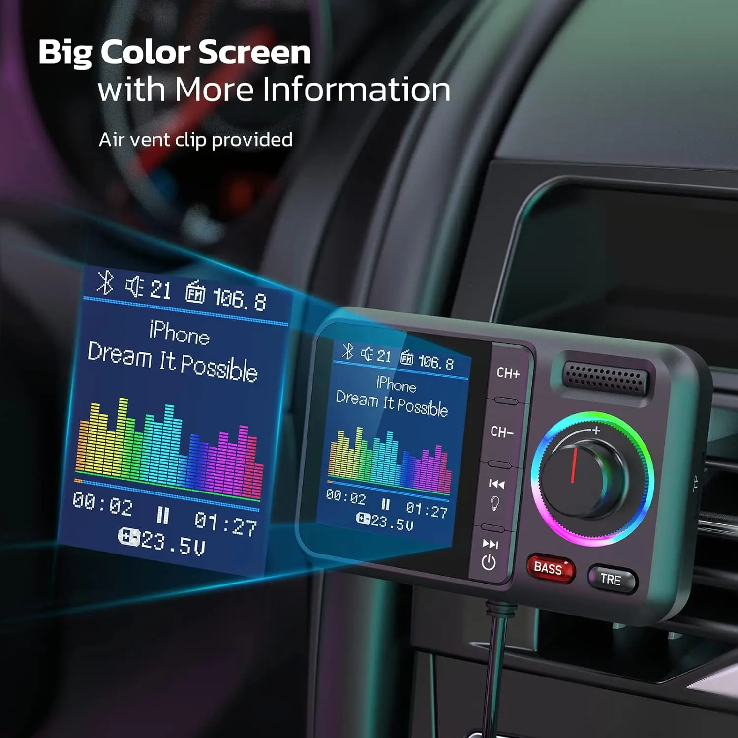 VR Robot Bluetooth 5.0 FM Transmitter Car MP3 Player Adapter Wireless Handsfree Car Kit with Big Screen U Disk TF Card Playback VR Robot Bluetooth 5.0 FM Transmitter Car MP3 Player Adapter Wireless Handsfree Car Kit with Big Screen U Disk TF Card Playback