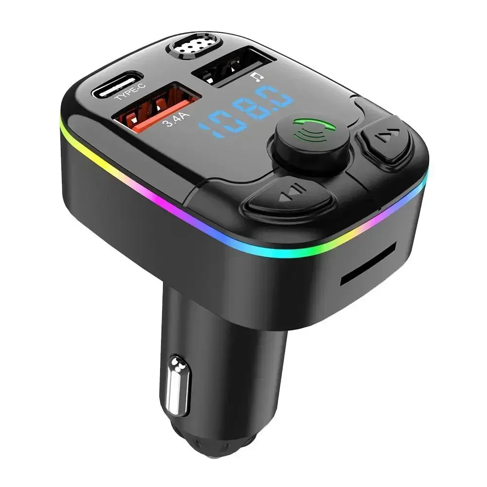Car FM Transmitter PD Type-C Dual USB Ambient Player MP3 Bluetooth 5.0 Fast Charger Type-C Wireless Light Handsfree PD