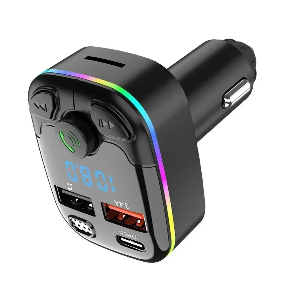 Car FM Transmitter PD Type-C Dual USB Ambient Player MP3 Bluetooth 5.0 Fast Charger Type-C Wireless Light Handsfree PD