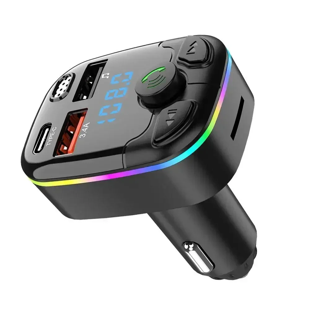 Car FM Transmitter PD Type-C Dual USB Ambient Player MP3 Bluetooth 5.0 Fast Charger Type-C Wireless Light Handsfree PD