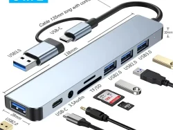 USB 8 en 2 avec lecteur de carte séparateur, port USB C, USB 3.0 / 2.0, SD/TF