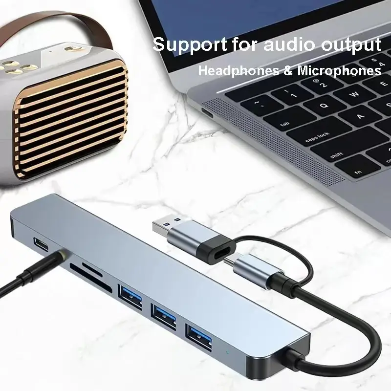 8 In 2 USB HUB With Splitter Card Reader, USB C Port, USB 3.0 / 2.0, SD/TF Splitter Card Reader, Docking Station 8 In 2 USB HUB With Splitter Card Reader, USB C Port, USB 3.0 / 2.0, SD/TF Splitter Card Reader, Docking Station