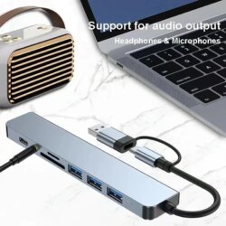 USB 8 en 2 avec lecteur de carte séparateur, port USB C, USB 3.0 / 2.0, SD/TF – Image 3