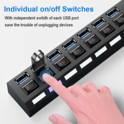 multi-ports USB 2.0, adaptateur secteur, extenseur multiple avec interrupteur, câble de 30cm, utilisation domestique, 4 ports, 7 ports – Image 2