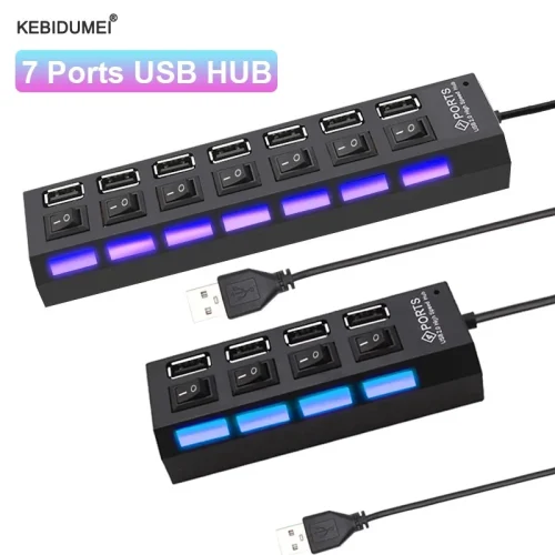 multi-ports USB 2.0, adaptateur secteur, extenseur multiple avec interrupteur, câble de 30cm, utilisation domestique, 4 ports, 7 ports