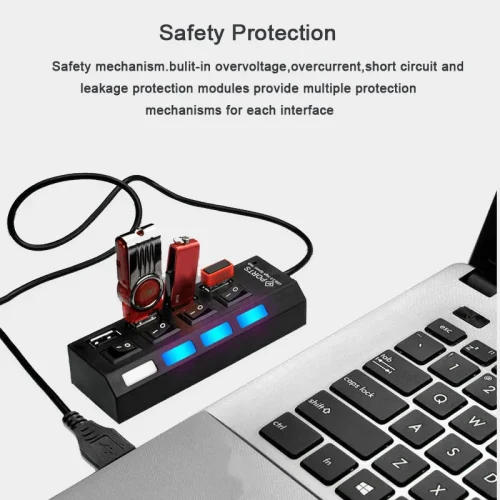multi-ports USB 2.0, adaptateur secteur, extenseur multiple avec interrupteur, câble de 30cm, utilisation domestique, 4 ports, 7 ports - Image 5