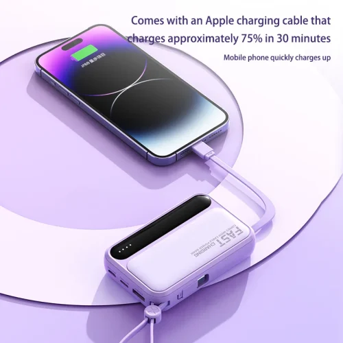 Batterie externe Portable de grande capacité 100000 mAh, charge rapide, avec 4 câbles intégrés, batterie pour IPhone Samsung – Image 3