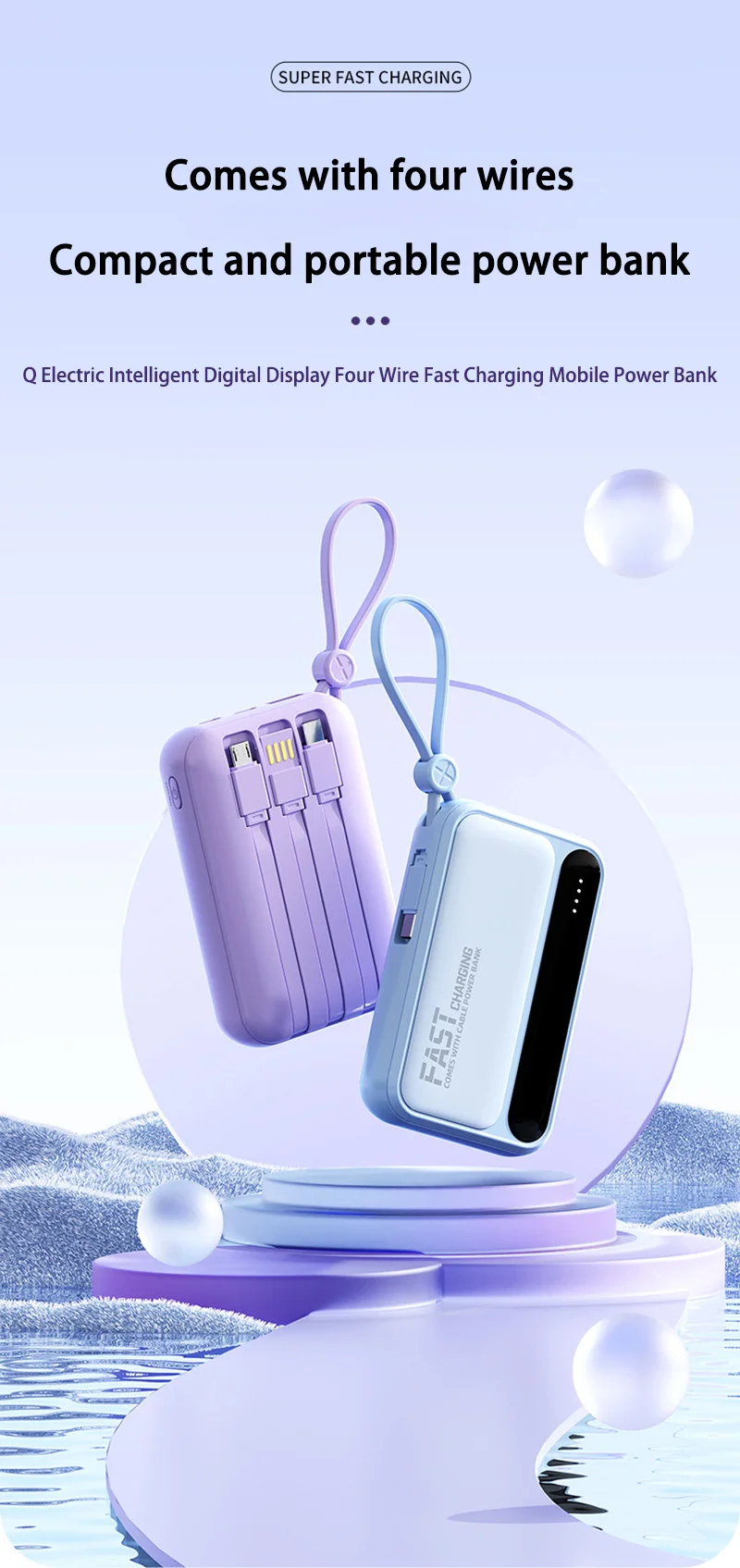 Xiaomi 100000mAh Large Capacity Power Bank Portable fast charging power bank with built-in 4 Cables Battery For IPhone Samsung Xiaomi 100000mAh Large Capacity Power Bank Portable fast charging power bank with built-in 4 Cables Battery For IPhone Samsung
