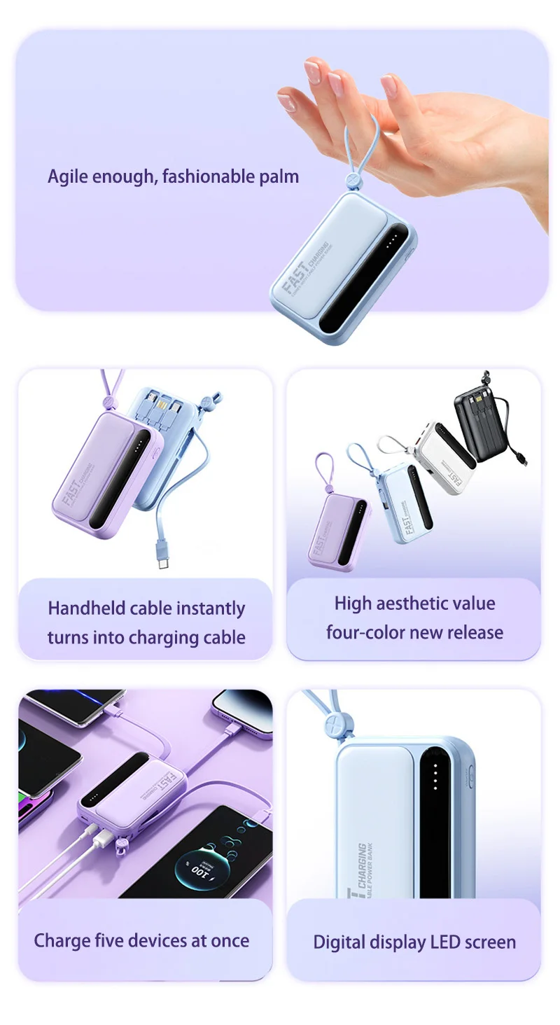 Xiaomi 100000mAh Large Capacity Power Bank Portable fast charging power bank with built-in 4 Cables Battery For IPhone Samsung Xiaomi 100000mAh Large Capacity Power Bank Portable fast charging power bank with built-in 4 Cables Battery For IPhone Samsung