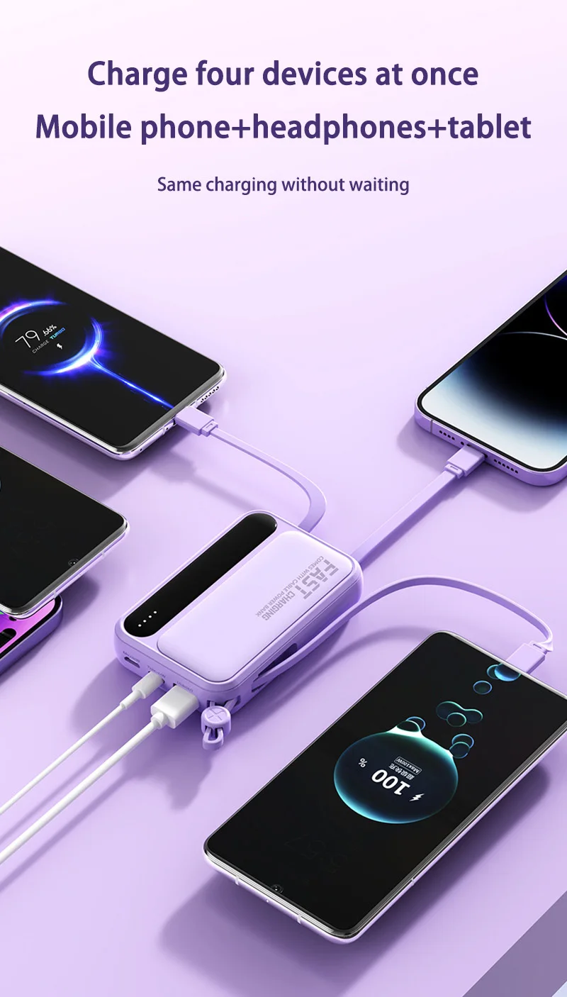 Xiaomi 100000mAh Large Capacity Power Bank Portable fast charging power bank with built-in 4 Cables Battery For IPhone Samsung Xiaomi 100000mAh Large Capacity Power Bank Portable fast charging power bank with built-in 4 Cables Battery For IPhone Samsung