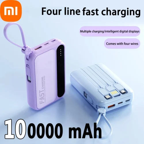 Batterie externe Portable de grande capacité 100000 mAh, charge rapide, avec 4 câbles intégrés, batterie pour IPhone Samsung