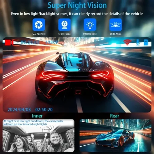 Caméra de Tableau de Bord pour Voiture, Enregistreur Vidéo 1080P, WIFI, DVR, dashcam voiture，camera voitures Vue Avant et Arrière, Vision Nocturne, - Image 4