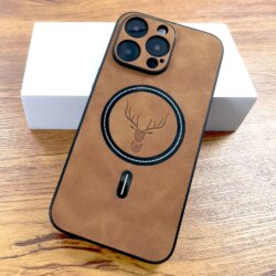 Étui de luxe en cuir PU pour iPhone, housse de charge sans fil Magsafe, cerf, 16 15 14 13 12 11 Pro Max Plus 15Pro 14Pro 13Pro ProMax