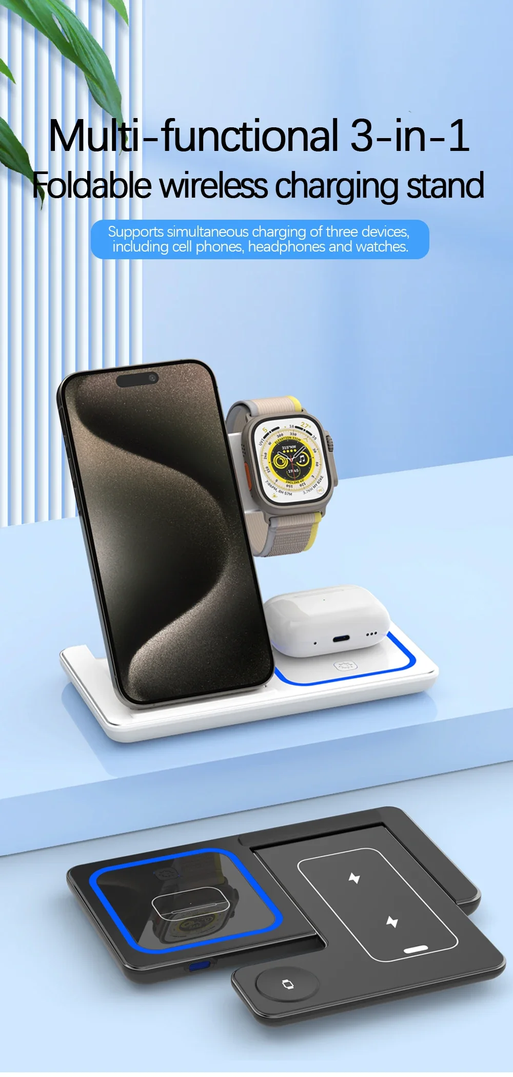 Support de chargeur magnétique sans fil pour iPhone 15 14 13 12 Pro Max Apple Watch 8 7 Airpods Pro Station de charge rapide 3 en 1 Support de chargeur magnétique sans fil pour iPhone 15 14 13 12 Pro Max Apple Watch 8 7 Airpods Pro Station de charge rapide 3 en 1