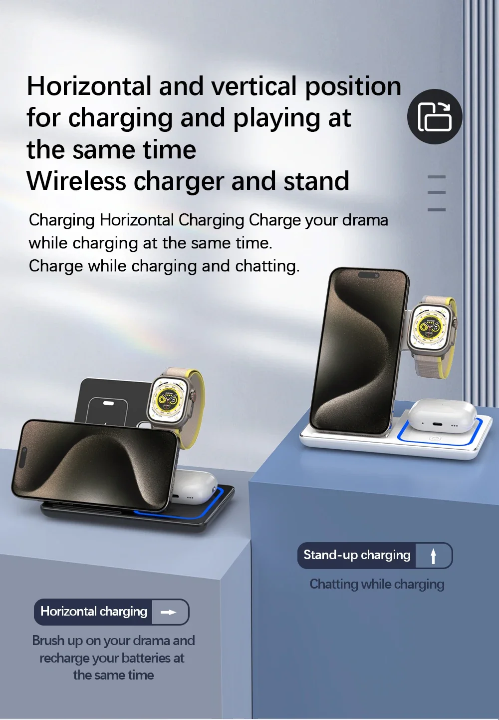 Support de chargeur magnétique sans fil pour iPhone 15 14 13 12 Pro Max Apple Watch 8 7 Airpods Pro Station de charge rapide 3 en 1 Support de chargeur magnétique sans fil pour iPhone 15 14 13 12 Pro Max Apple Watch 8 7 Airpods Pro Station de charge rapide 3 en 1