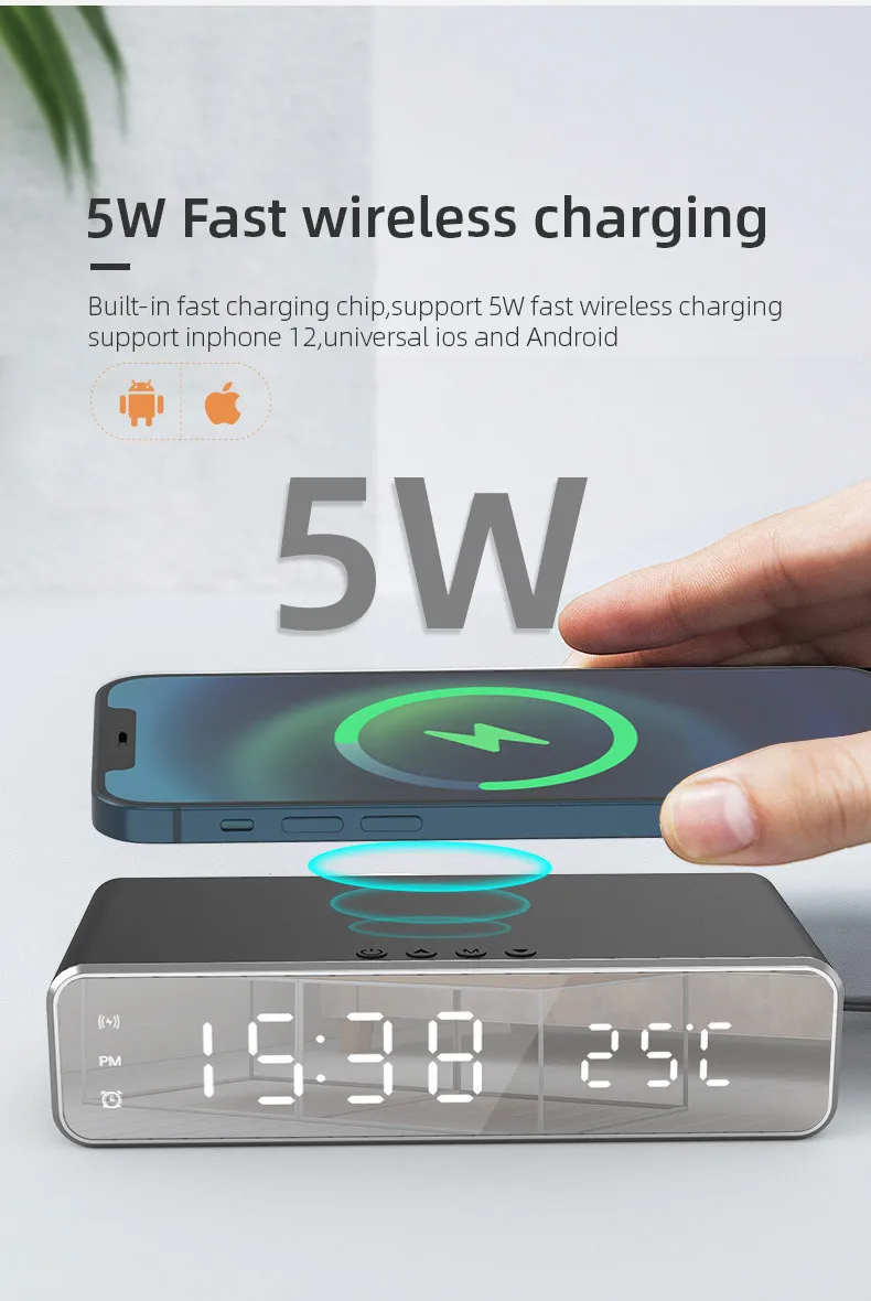 Wireless Charger Time Alarm Clock LED Digital Thermometer Earphone Phone Chargers Fast Charging Dock Station for iPhone Samsung Wireless Charger Time Alarm Clock LED Digital Thermometer Earphone Phone Chargers Fast Charging Dock Station for iPhone Samsung