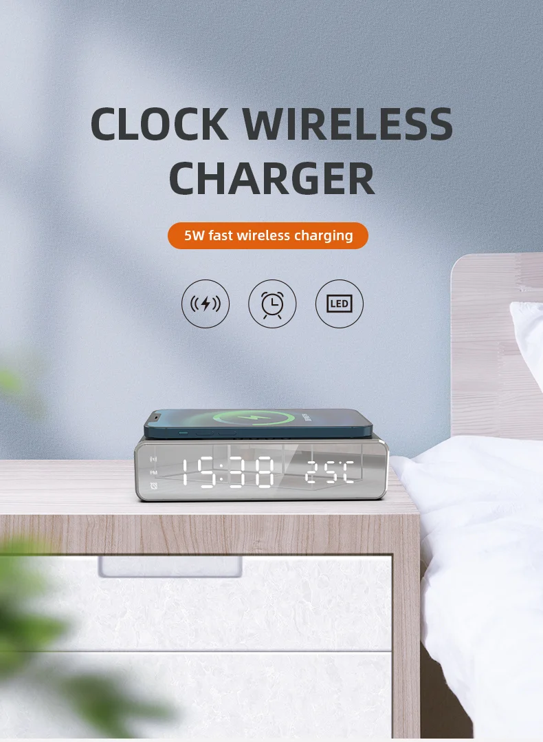 Wireless Charger Time Alarm Clock LED Digital Thermometer Earphone Phone Chargers Fast Charging Dock Station for iPhone Samsung Wireless Charger Time Alarm Clock LED Digital Thermometer Earphone Phone Chargers Fast Charging Dock Station for iPhone Samsung