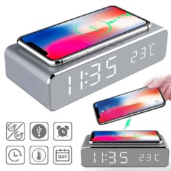 Chargeur sans fil, réveil, thermomètre numérique LED