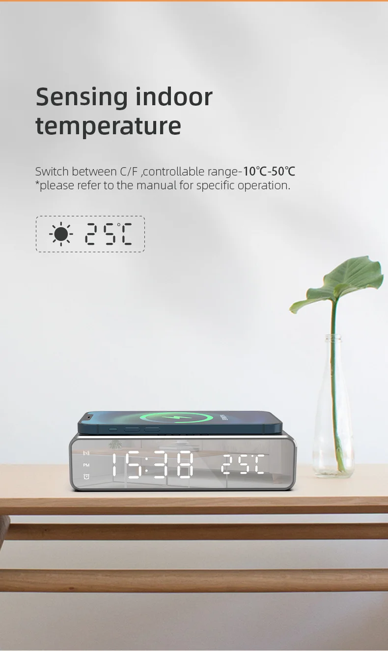 Wireless Charger Time Alarm Clock LED Digital Thermometer Earphone Phone Chargers Fast Charging Dock Station for iPhone Samsung Wireless Charger Time Alarm Clock LED Digital Thermometer Earphone Phone Chargers Fast Charging Dock Station for iPhone Samsung