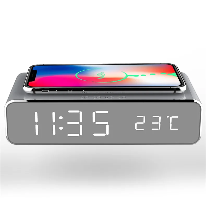 Wireless Charger Time Alarm Clock LED Digital Thermometer Earphone Phone Chargers Fast Charging Dock Station for iPhone Samsung Wireless Charger Time Alarm Clock LED Digital Thermometer Earphone Phone Chargers Fast Charging Dock Station for iPhone Samsung