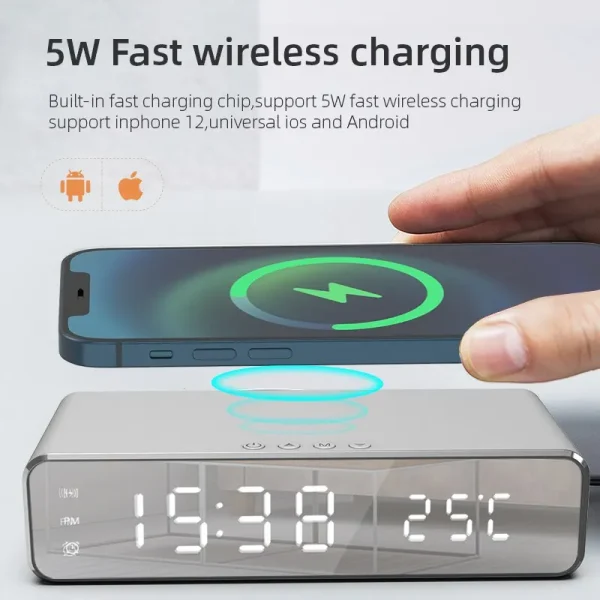 Chargeur sans fil, réveil, thermomètre numérique LED - Image 3