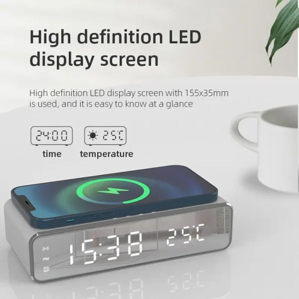 Chargeur sans fil, réveil, thermomètre numérique LED - Image 2