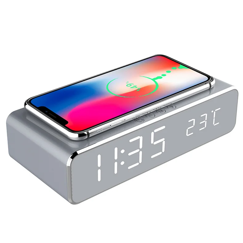 Wireless Charger Time Alarm Clock LED Digital Thermometer Earphone Phone Chargers Fast Charging Dock Station for iPhone Samsung Wireless Charger Time Alarm Clock LED Digital Thermometer Earphone Phone Chargers Fast Charging Dock Station for iPhone Samsung