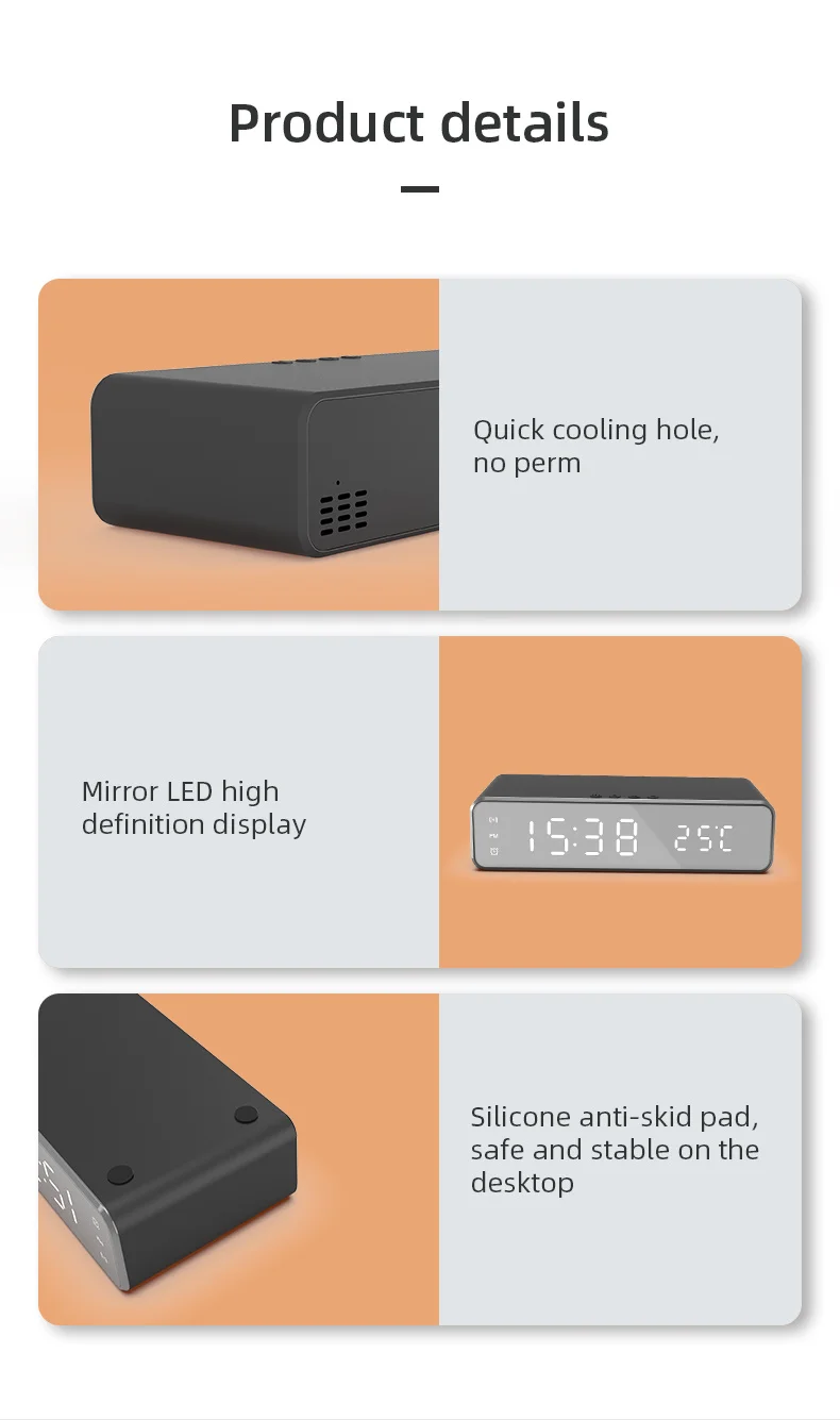 Wireless Charger Time Alarm Clock LED Digital Thermometer Earphone Phone Chargers Fast Charging Dock Station for iPhone Samsung Wireless Charger Time Alarm Clock LED Digital Thermometer Earphone Phone Chargers Fast Charging Dock Station for iPhone Samsung