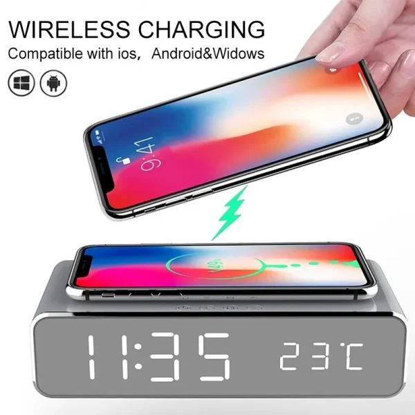 Chargeur sans fil, réveil, thermomètre numérique LED - Image 4