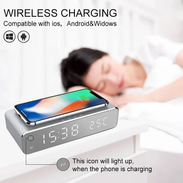 Chargeur sans fil, réveil, thermomètre numérique LED - Image 6
