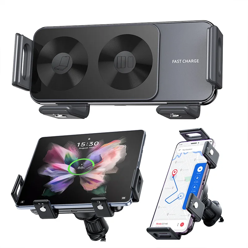 Chargeur sans fil pour voiture à double bobine, compatible avec Samsung Galaxy Z Fold 3, 2, Flip 4, 3, iPhone, support de charge rapide pour grille d'aération