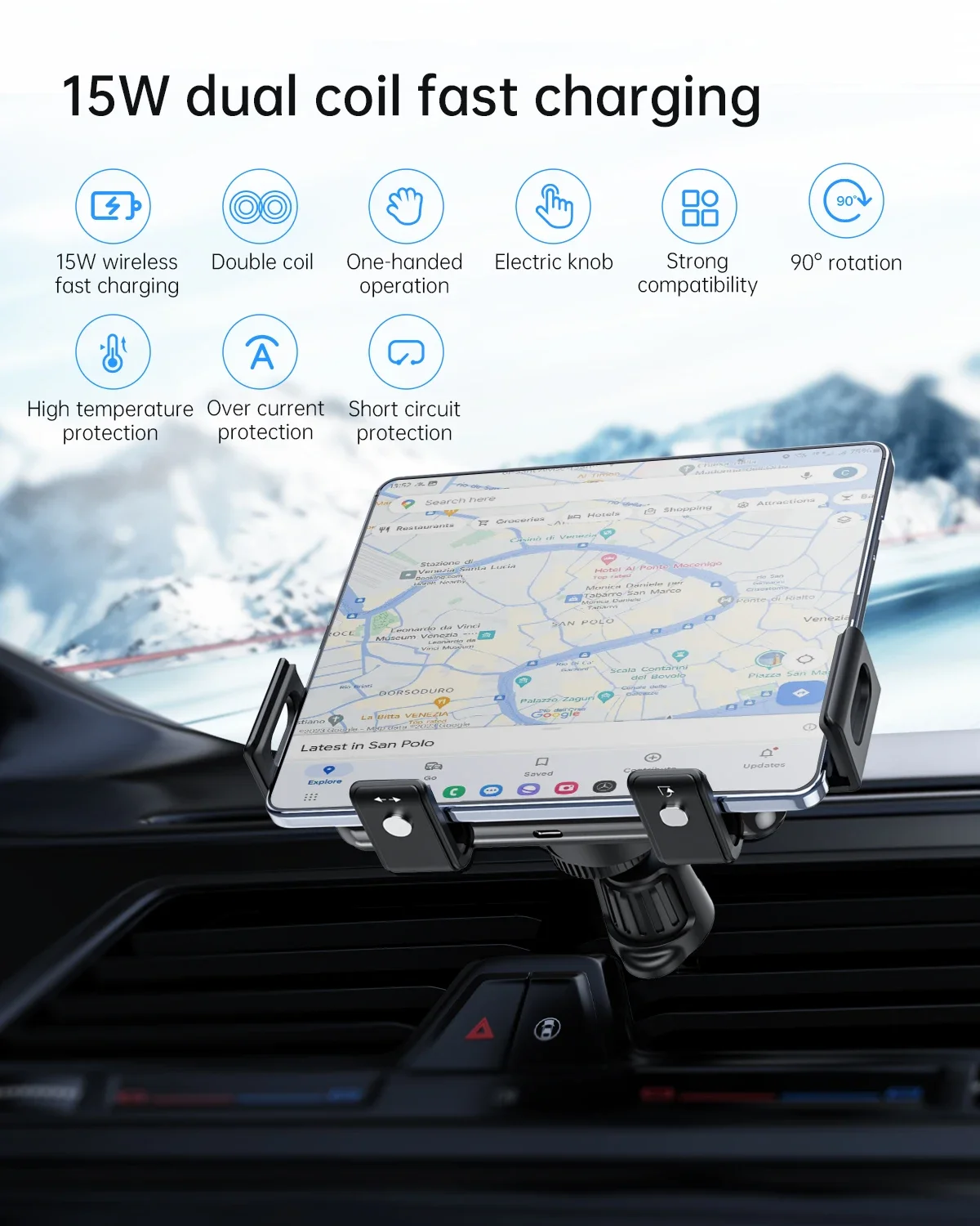 Chargeur sans fil pour voiture à double bobine, compatible avec Samsung Galaxy Z Fold 3, 2, Flip 4, 3, iPhone, support de charge rapide pour grille d'aération