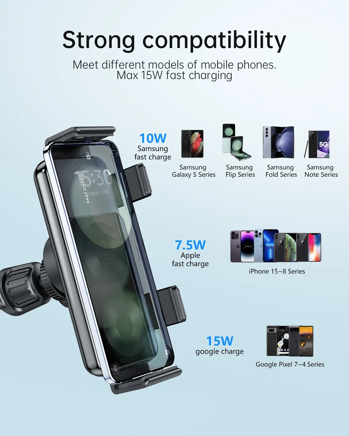 Chargeur sans fil pour voiture à double bobine, compatible avec Samsung Galaxy Z Fold 3, 2, Flip 4, 3, iPhone, support de charge rapide pour grille d'aération