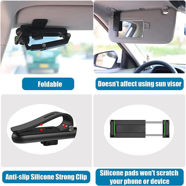 Support de téléphone pour pare-soleil de voiture, multifonctionnel, rotatif à 360° – Image 5