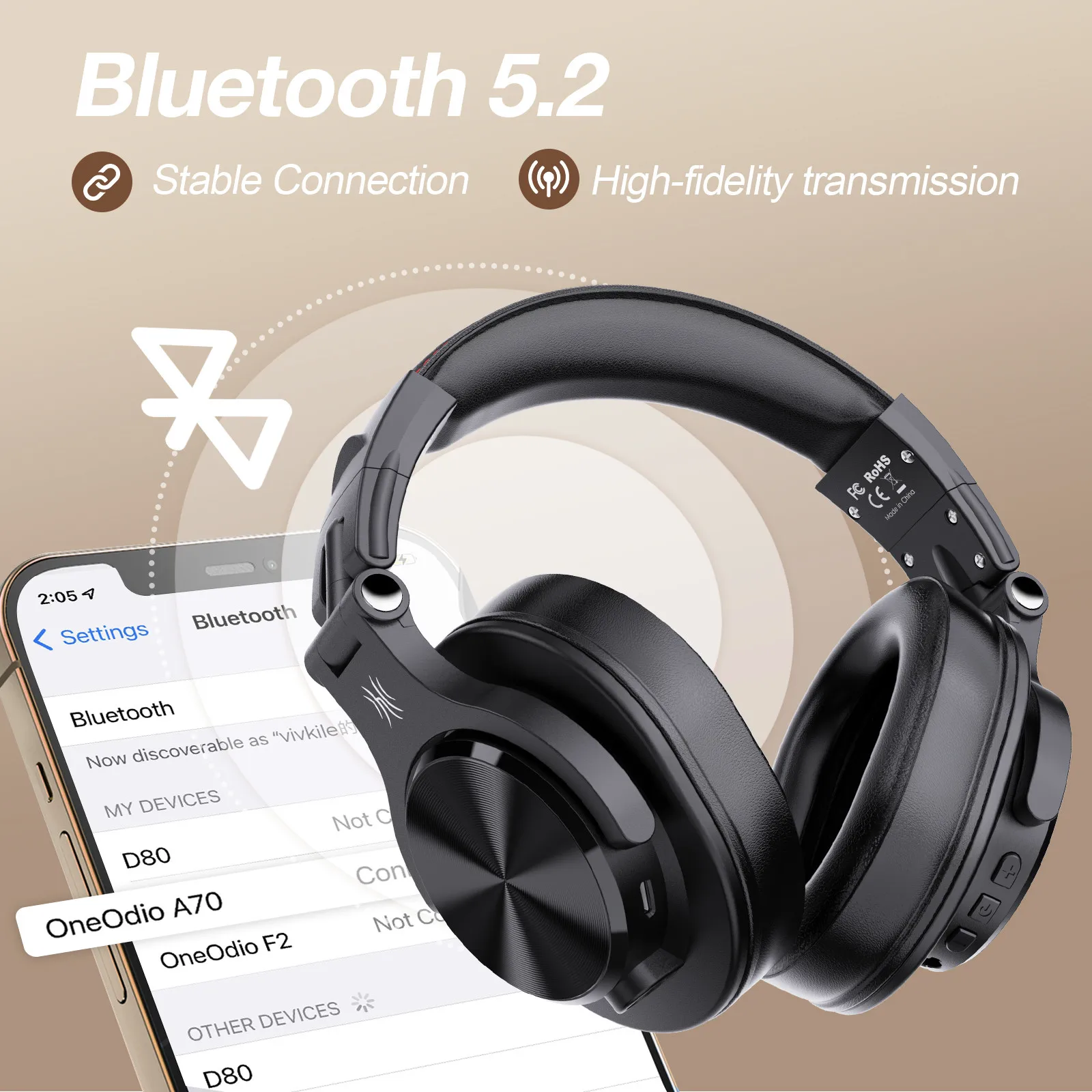 Oneodio Fusion A70 Bluetooth 5.2 Headphones Hi-Res Audio Over Ear Wireless Headset Professional Studio Monitor DJ Headphones 72H Oneodio Fusion A70 Bluetooth 5.2 Headphones Hi-Res Audio Over Ear Wireless Headset Professional Studio Monitor DJ Headphones 72H