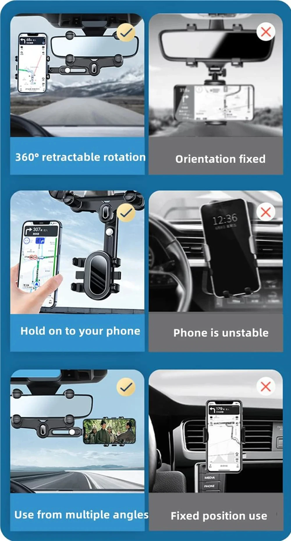 Universal Car Phone Holder Rearview Mirror Mount Car Phone Bracket Navigation GPS Stand Foldable Mobile Cell Support in Car