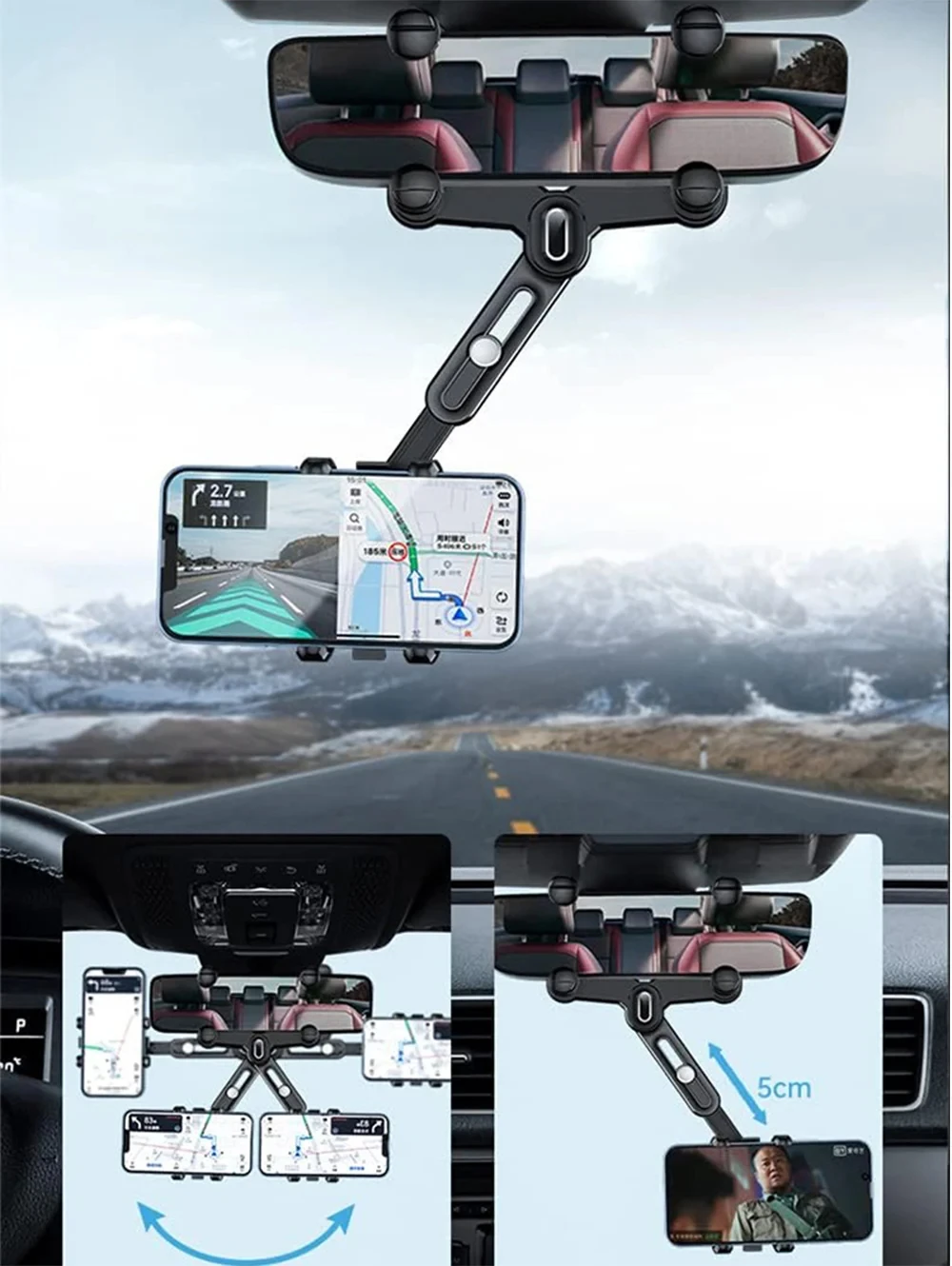 Universal Car Phone Holder Rearview Mirror Mount Car Phone Bracket Navigation GPS Stand Foldable Mobile Cell Support in Car