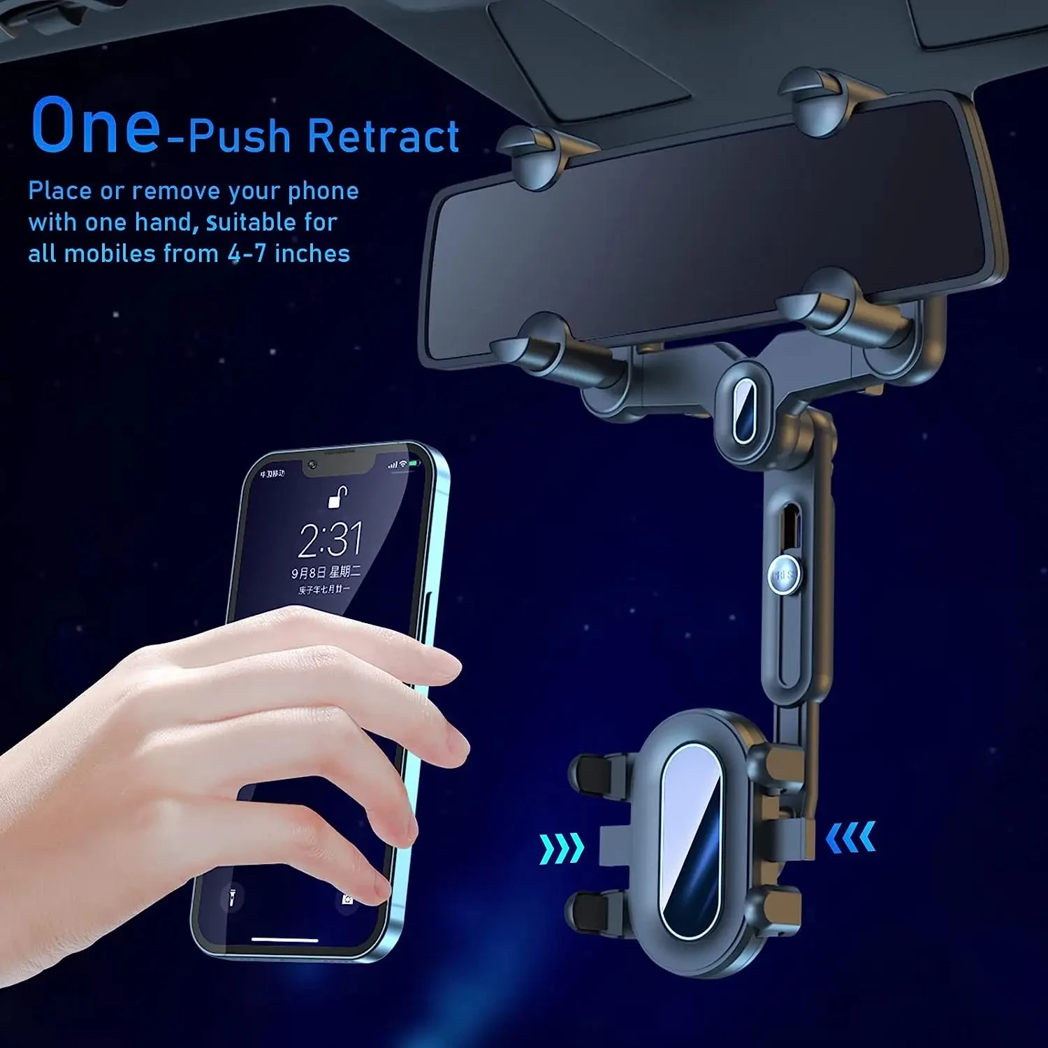 Universal Car Phone Holder Rearview Mirror Mount Car Phone Bracket Navigation GPS Stand Foldable Mobile Cell Support in Car