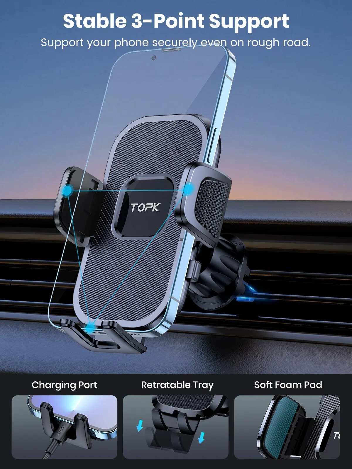 TOPK Car Phone Holder Gravity Stand for iPhone Xiaomi Samsung Car Mobile Support for Dashboard Windshield Air Vent Phone Mount TOPK Car Phone Holder Gravity Stand for iPhone Xiaomi Samsung Car Mobile Support for Dashboard Windshield Air Vent Phone Mount