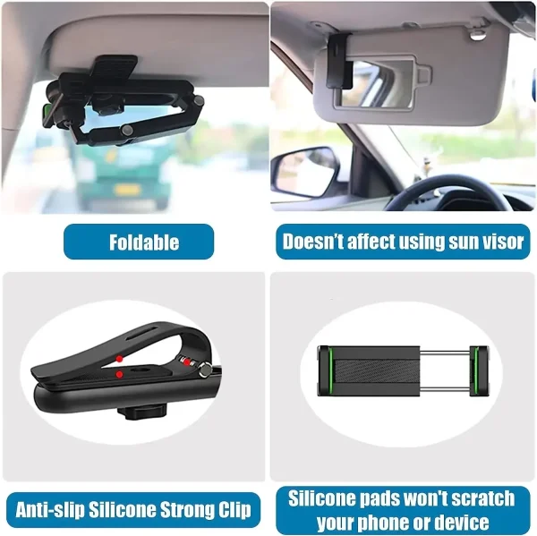 Support de téléphone rotatif à 360° pour pare-soleil de voiture – Image 5