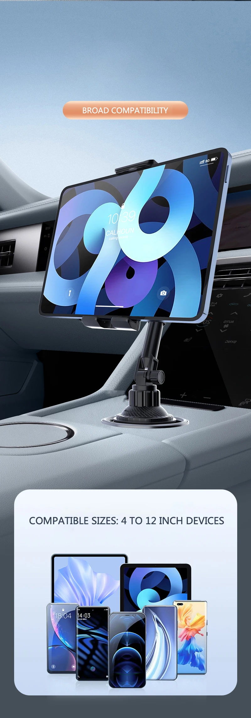 Universal Car Cup Tablet Stand Phone Holder Cellphone Holder Drink Bottle iPad Mount Support Smartphone Mobile Phone Pad 11 inch