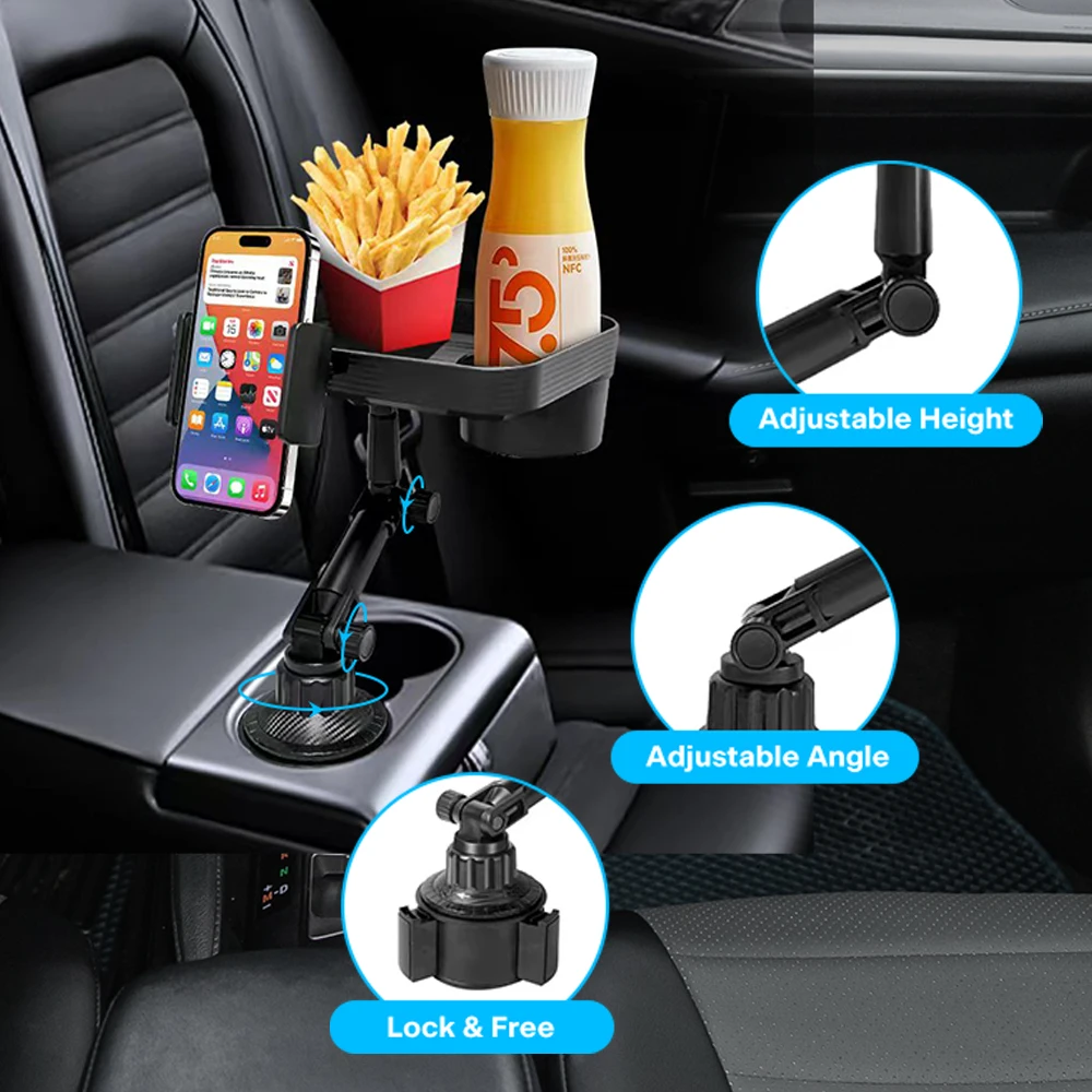 Car Cup Phone Holder Stand Mount Tray 360 Degree Rotation Table Slot Food Organized Adjustable Drink Accesories for Iphone 14 13