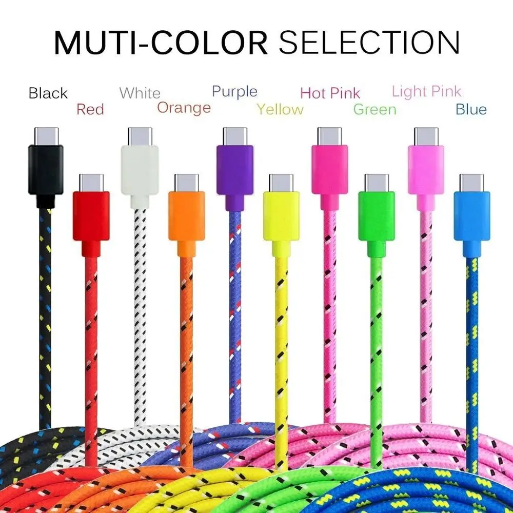 USB Type C Cable Nylon Fast Charging Data Cable for Samsung S10 S9 Note 9 Oneplus xiaomi Huawei Mobile Phone Type-c USB-C Cables