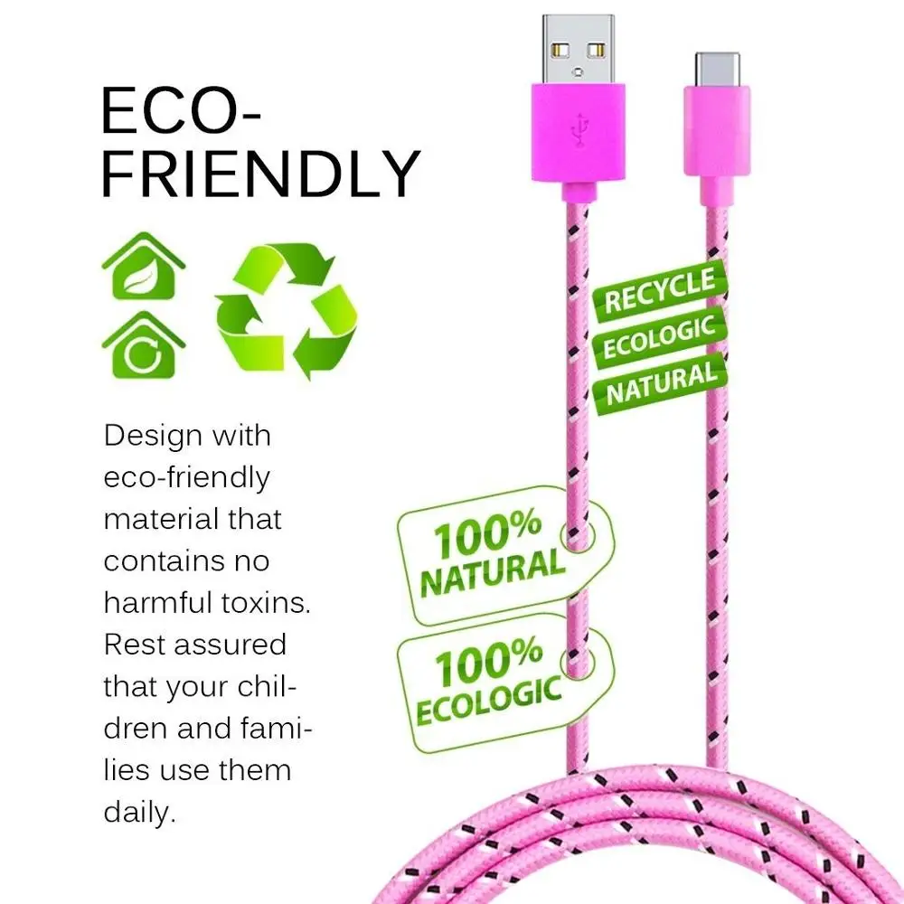 USB Type C Cable Nylon Fast Charging Data Cable for Samsung S10 S9 Note 9 Oneplus xiaomi Huawei Mobile Phone Type-c USB-C Cables