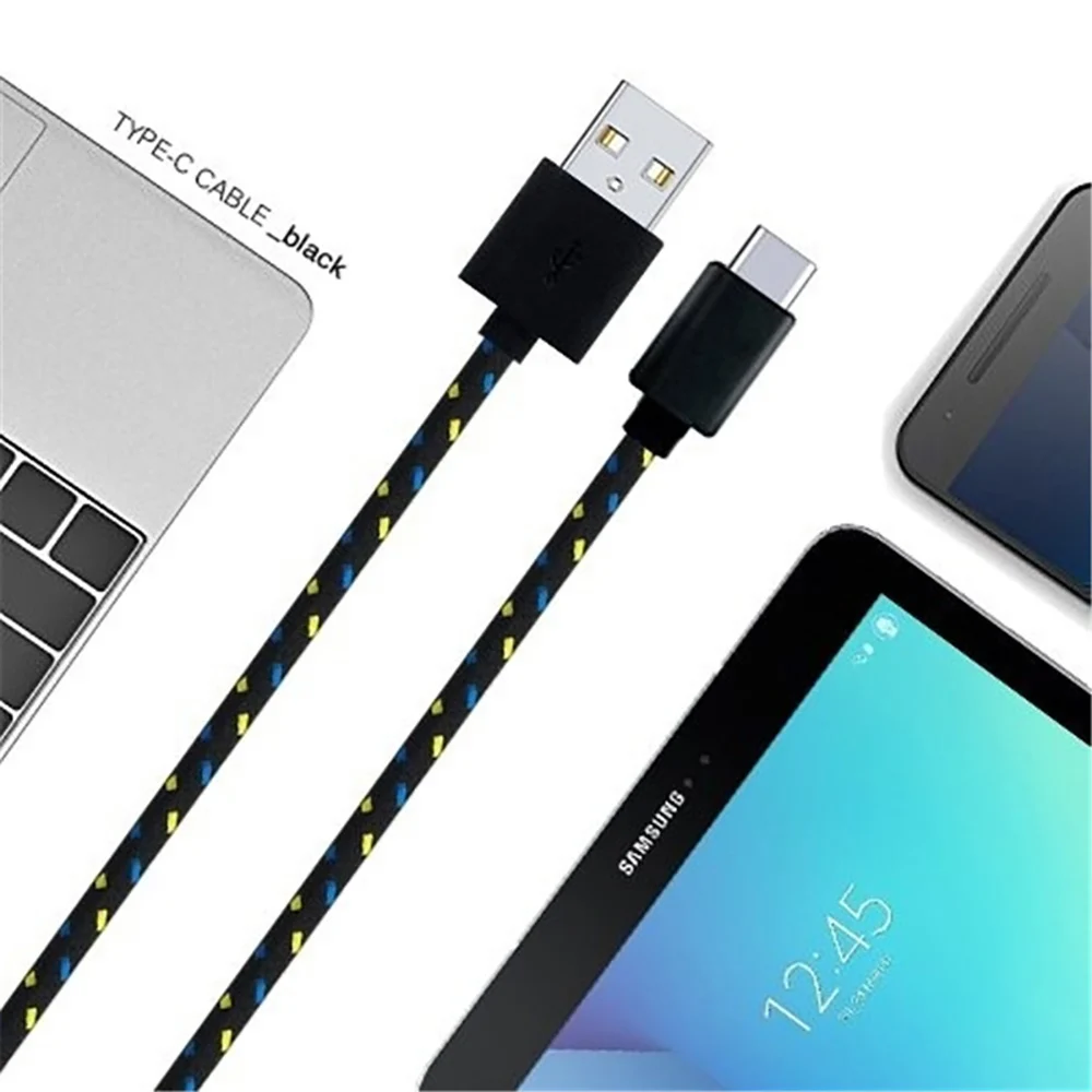 USB Type C Cable Nylon Fast Charging Data Cable for Samsung S10 S9 Note 9 Oneplus xiaomi Huawei Mobile Phone Type-c USB-C Cables