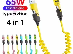 Câble de données court à ressort 4 en 1 65 W