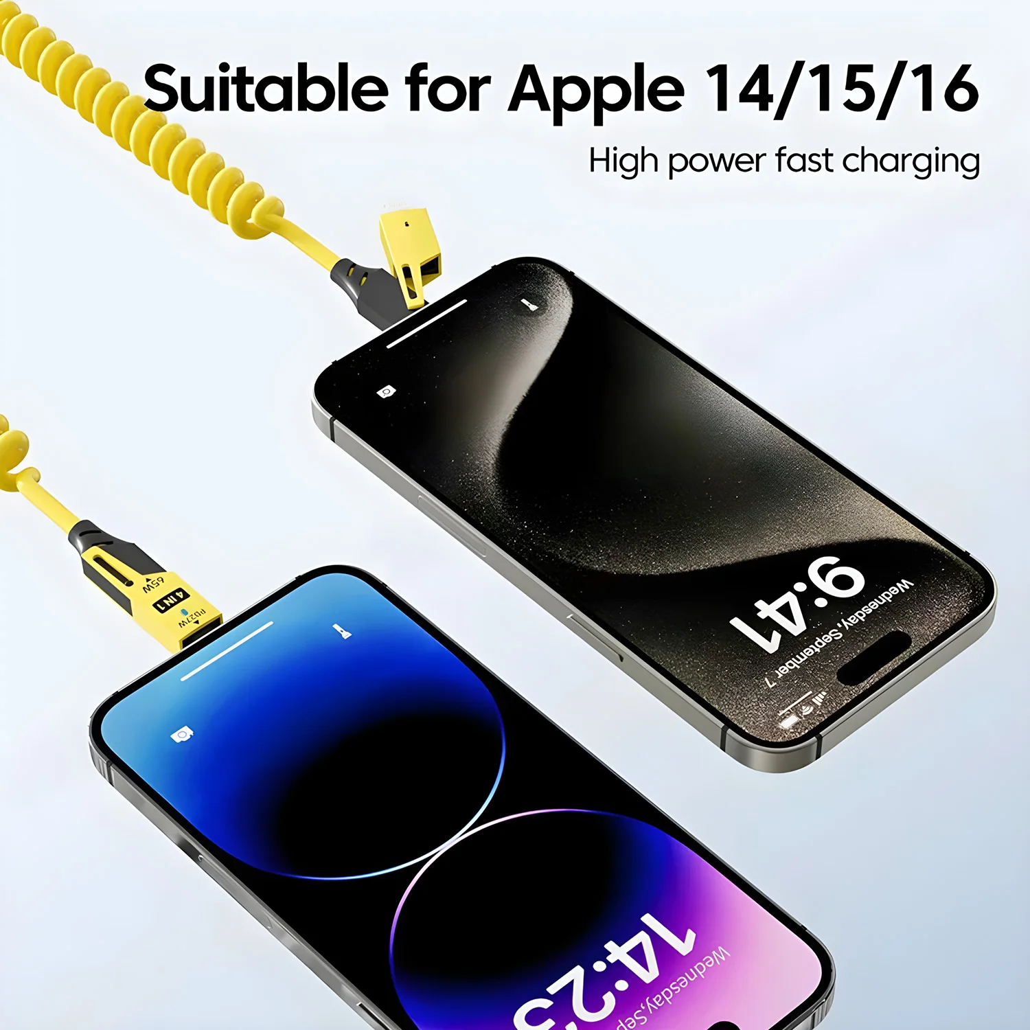 65W 4 in 1 Spring Short Data Cable 6A USB Type C Spring Telescopic Quick Charger Wire Spring USB Cable for iPhone iPad MacBook