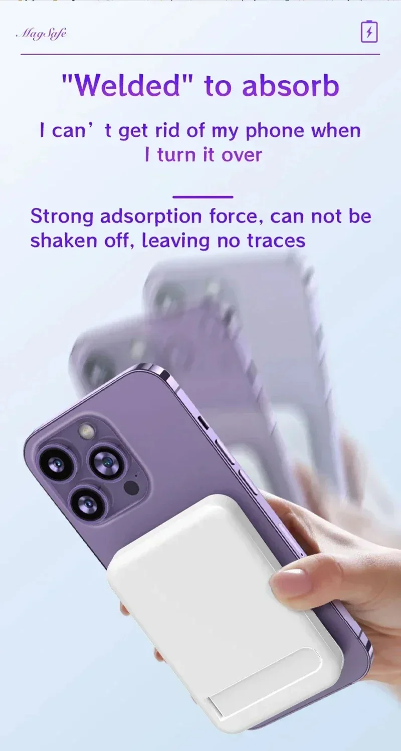 2025 New 50000mAh Macsafe Power Bank Wireless Magnetic 22.5W Super Fast Charging Folding Stand Portable External Battery