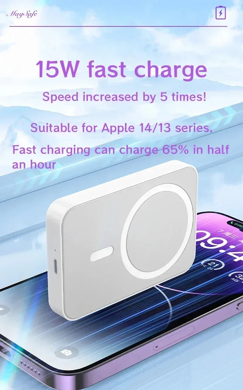 2025 New 50000mAh Macsafe Power Bank Wireless Magnetic 22.5W Super Fast Charging Folding Stand Portable External Battery