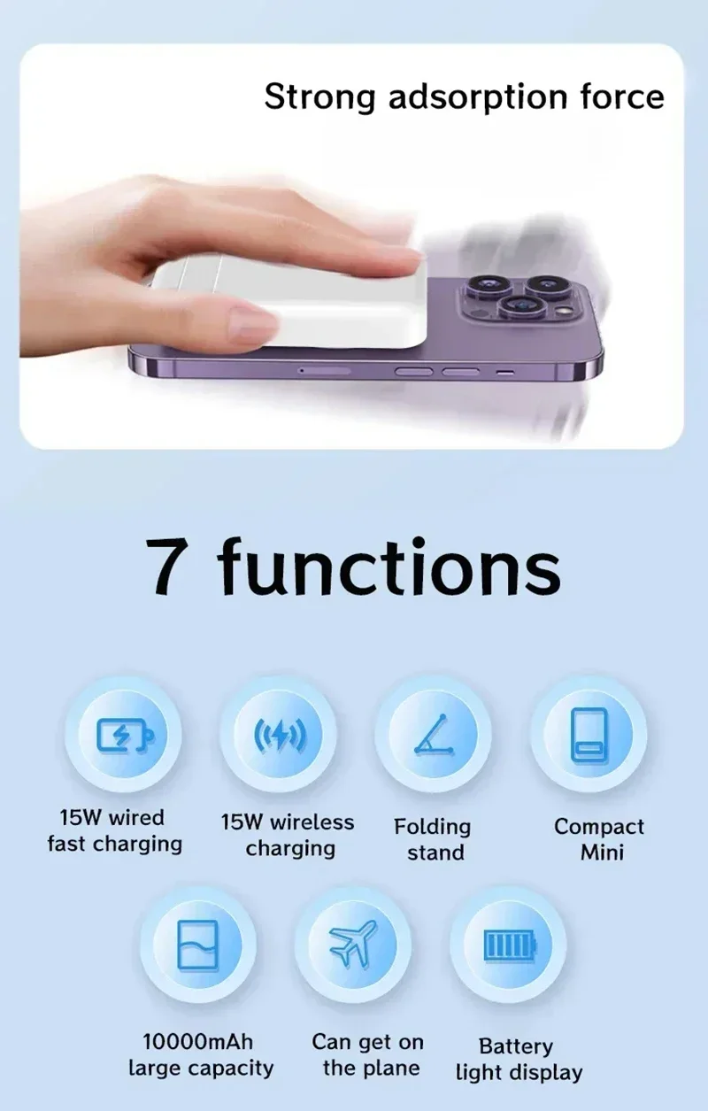2025 New 50000mAh Macsafe Power Bank Wireless Magnetic 22.5W Super Fast Charging Folding Stand Portable External Battery